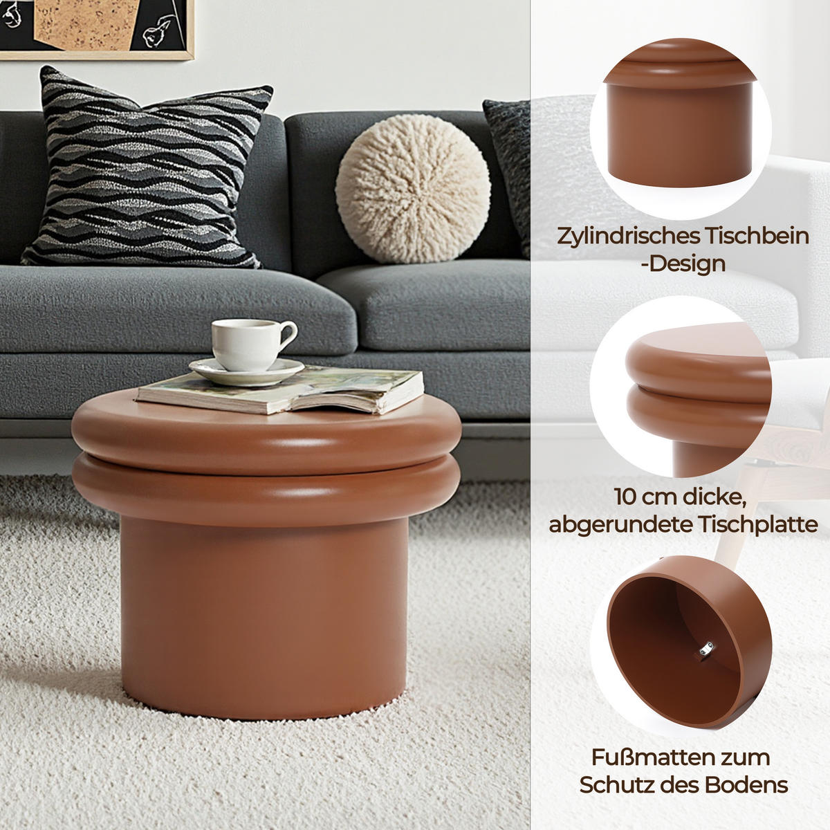 BEISTELLTISCH Rund, Braun mit Doppelplatte | Ø40 x H30 cm - Braun, Holzwerkstoff (40/40/30cm) - Hometopia