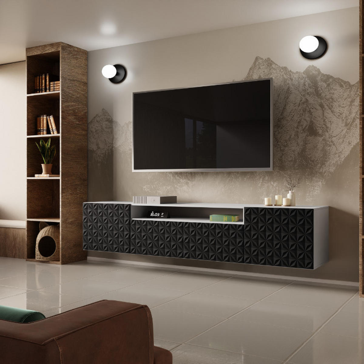 TV-SCHRANK Cali 200 cm, dreitürig, weiß, schwarz - Schwarz/Weiß, Kunststoff (200/40/41cm) - Margaret Hadas24
