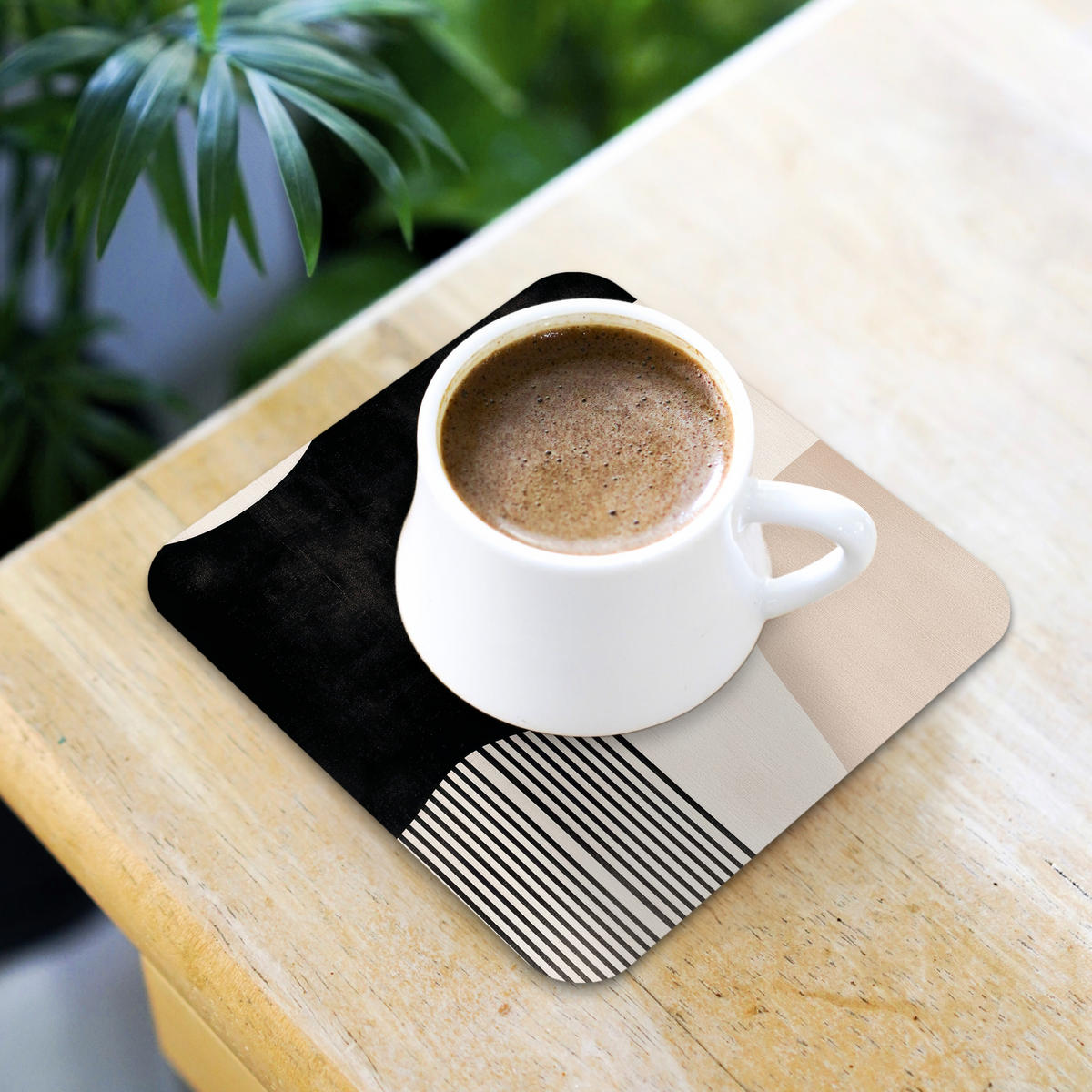 GLASUNTERSETZER 6er-Set Abstrakt - Japandi - Beige - Modern 10x10 cm - Schwarz, Naturmaterialien (10/0.2cm) - MuchoWow