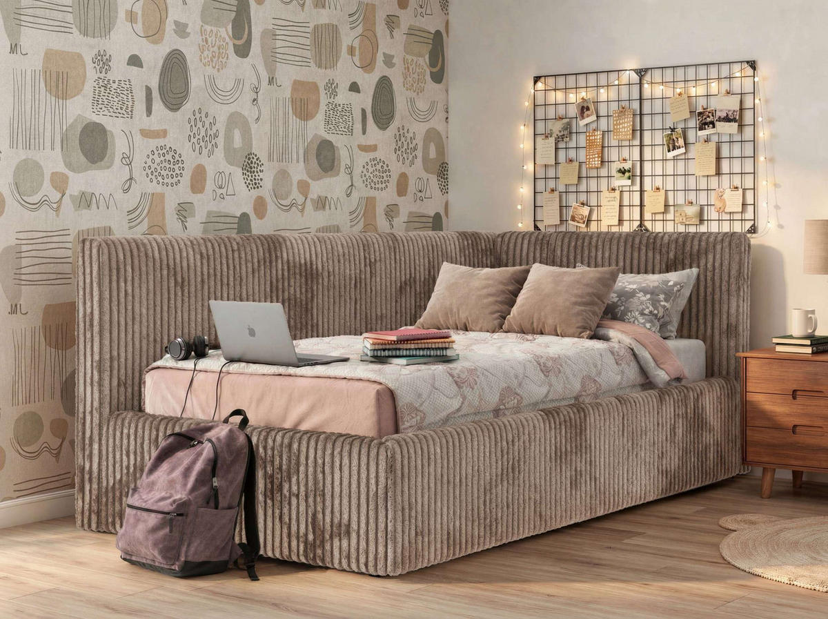 POLSTERBETT TILVO 90/200 - Braun Cord - Ohne Matratze - Rechts - Braun, Textil (200/90cm) - MKS