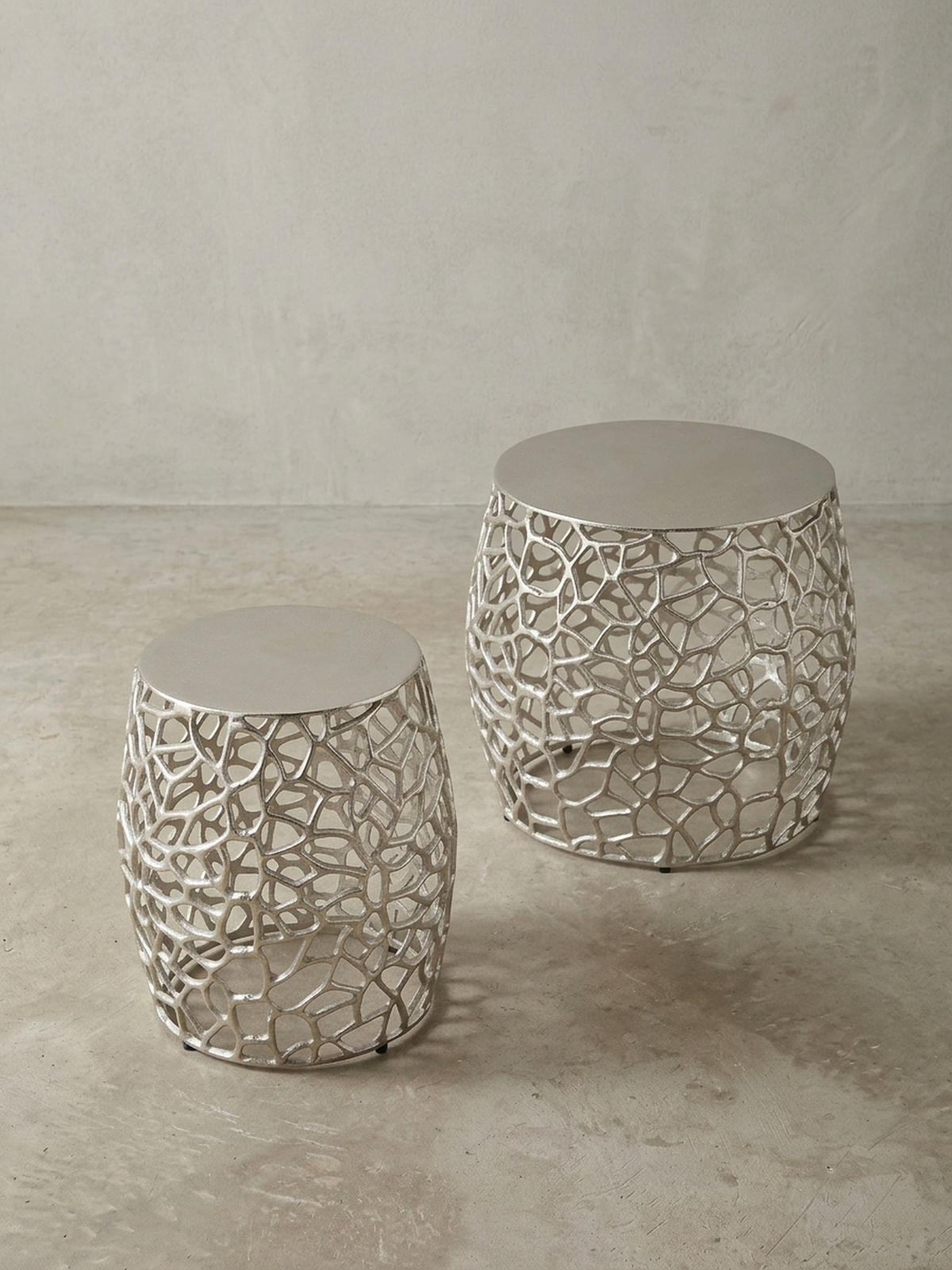 BEISTELLTISCH Set – Silber Aluminium Aststruktur vielseitig einsetzbar - Silberfarben, Metall (46/46/42cm) - KADIMA DESIGN