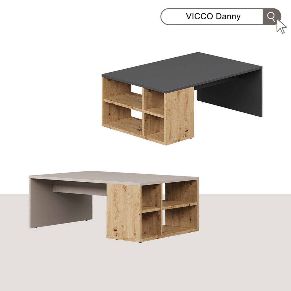 COUCHTISCH Danny Anthrazit/Artisan 90 x 60 cm mit Regalen - Anthrazit, Holzwerkstoff (60/90/33.6cm) - Vicco