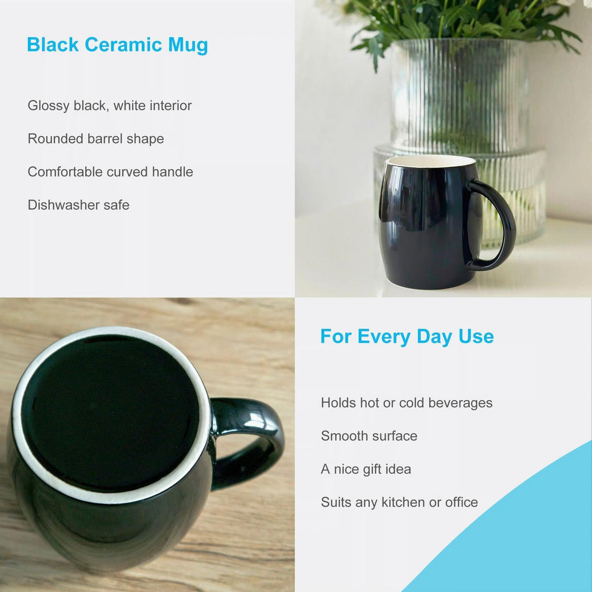 KAFFEETASSE TEETASSE (2er-Set) - Schwarz, Keramik (9/10.5/12.5cm) - Intirilife