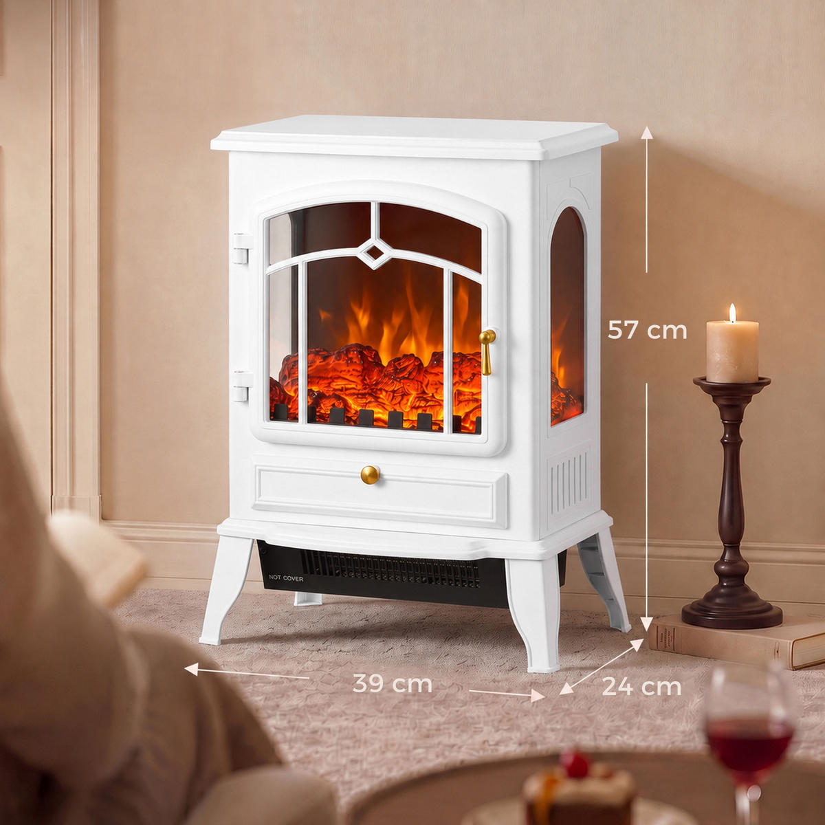 ELEKTRISCHER-KAMIN Verzinktes Stahlblech ABS Weiß - Weiß, Kunststoff/Metall (24/57/39cm) - HOMCOM