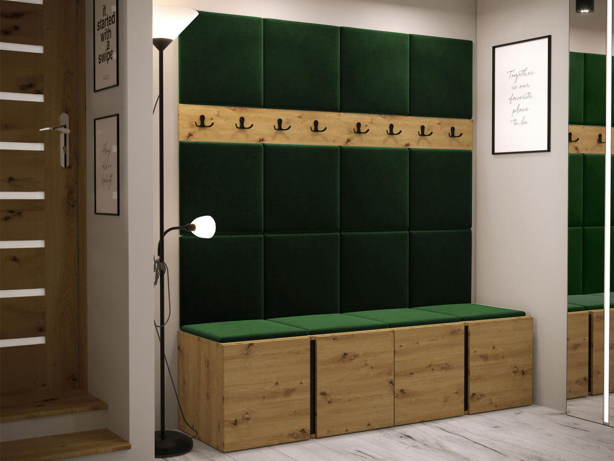 MOBILIER PENTRU HOL Orion V - verde/stejar Artisan, material plastic/compozit lemnos (168/186/46cm) - MIRJAN24