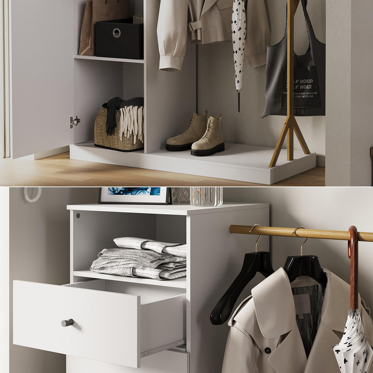 ŠATNÍKOVÁ SKRIŇA Liria Biela/bambusová - biela, kompozitné drevo (100/145/40cm) - Vicco