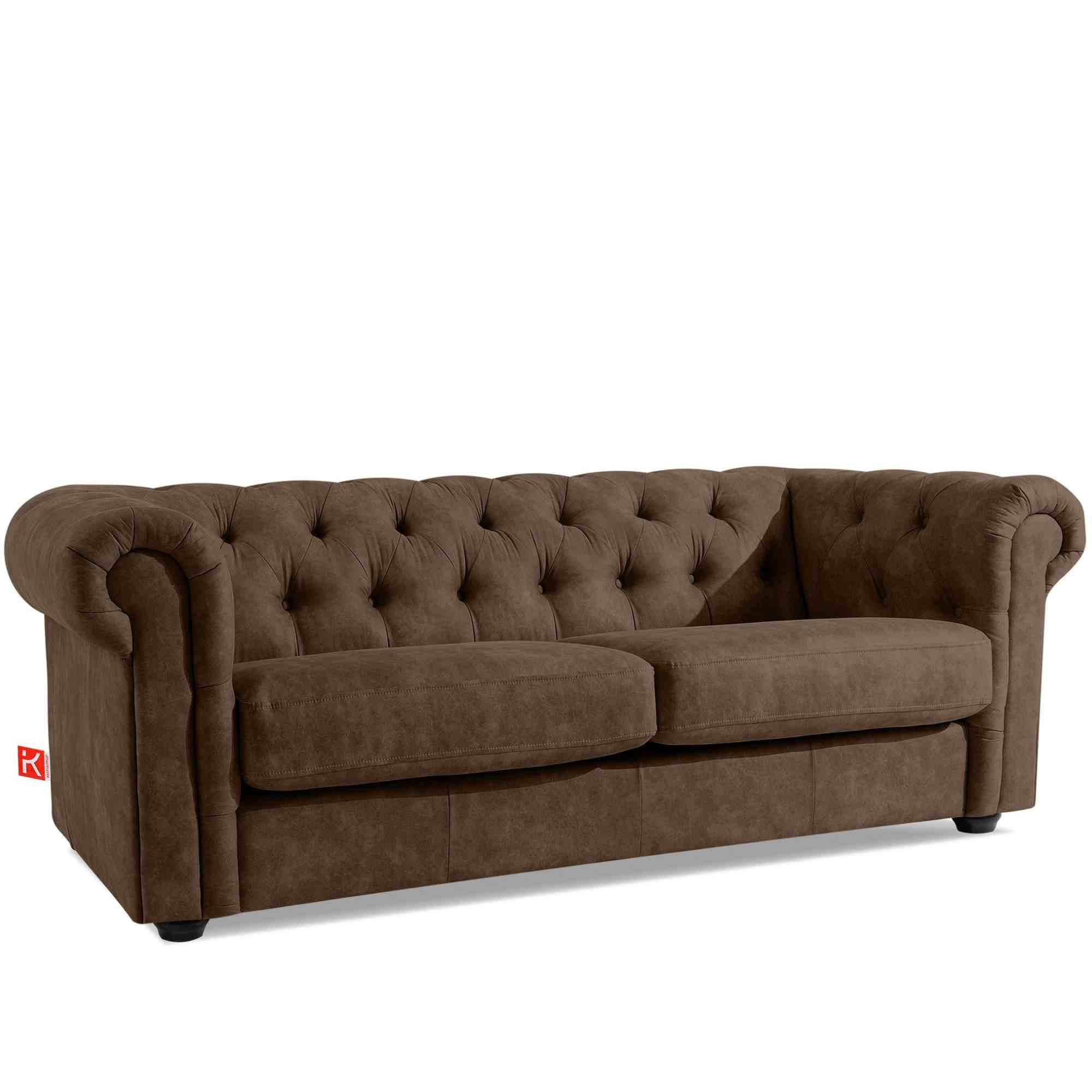 3-SITZER-SOFA GRAVO Chesterfield, Kunstleder - Wengefarben/Dunkelbraun, Leder/Holz (202/72/95cm) - KONSIMO®