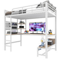 HOCHBETT 90x200cm Weiß Metall Schreibtisch LED-Licht USB-C - Weiß, Metall (90/200cm) - FLIEKS