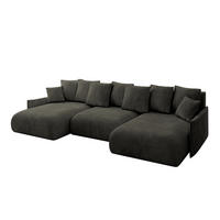 WOHNLANDSCHAFT mit Schlaffunktion und Bettkasten ONESK-U-v1 304x165x40 Schwarz Velours - Schwarz, Holzwerkstoff/Kunststoff (304/90/165cm) - ALTDECOR