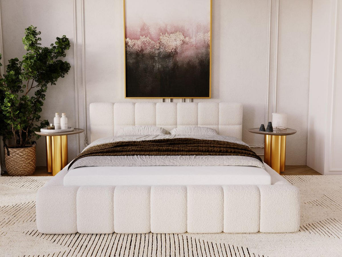 POLSTERBETT Alicante Bouclé-Stoff 140x200 Beige - Beige, Textil (140/200cm) - Graingold