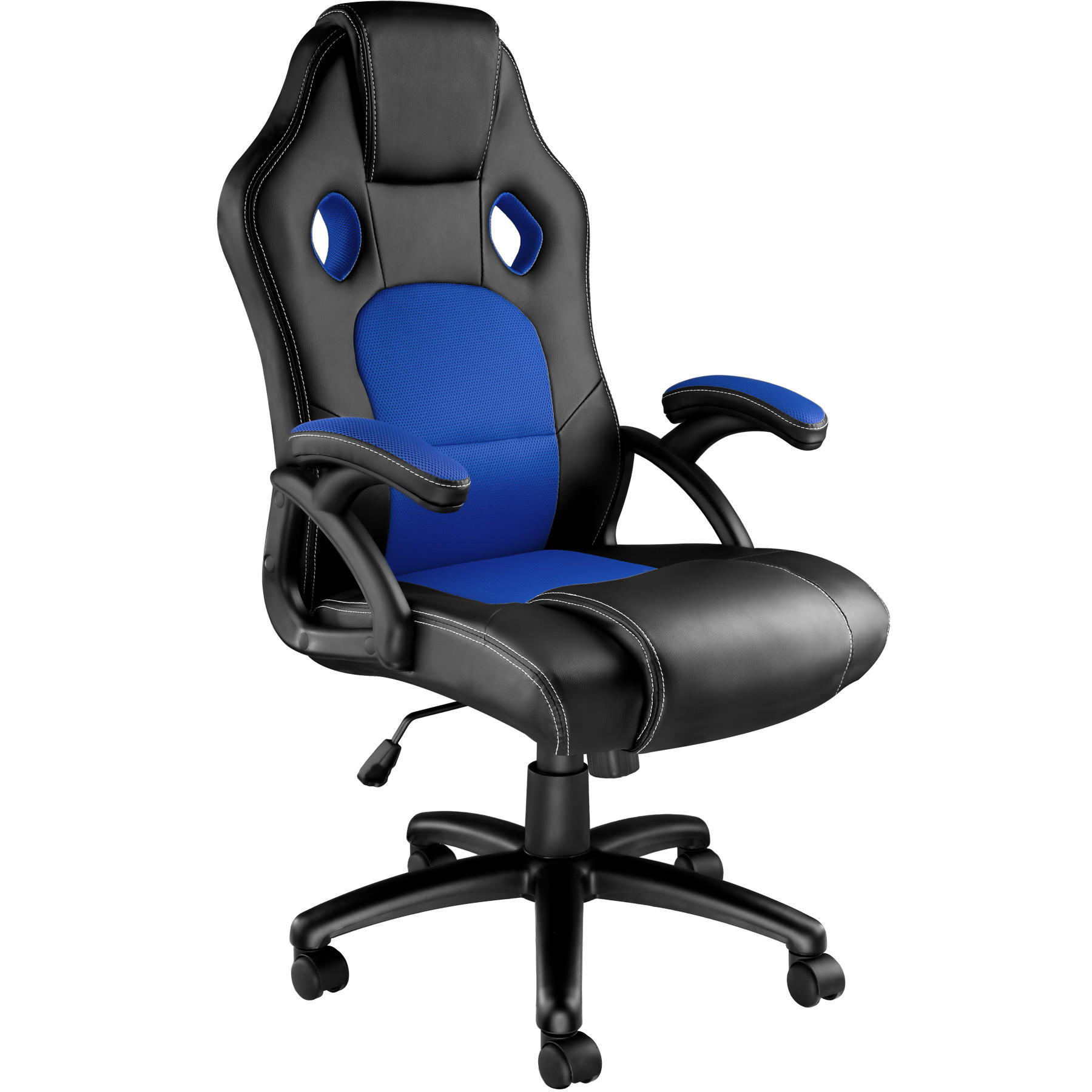 BÜROSTUHL Tyson,Belastbarkeit 120 kg,schwarz/blau - Blau/Schwarz, Textil (65/121.5/66cm) - tectake