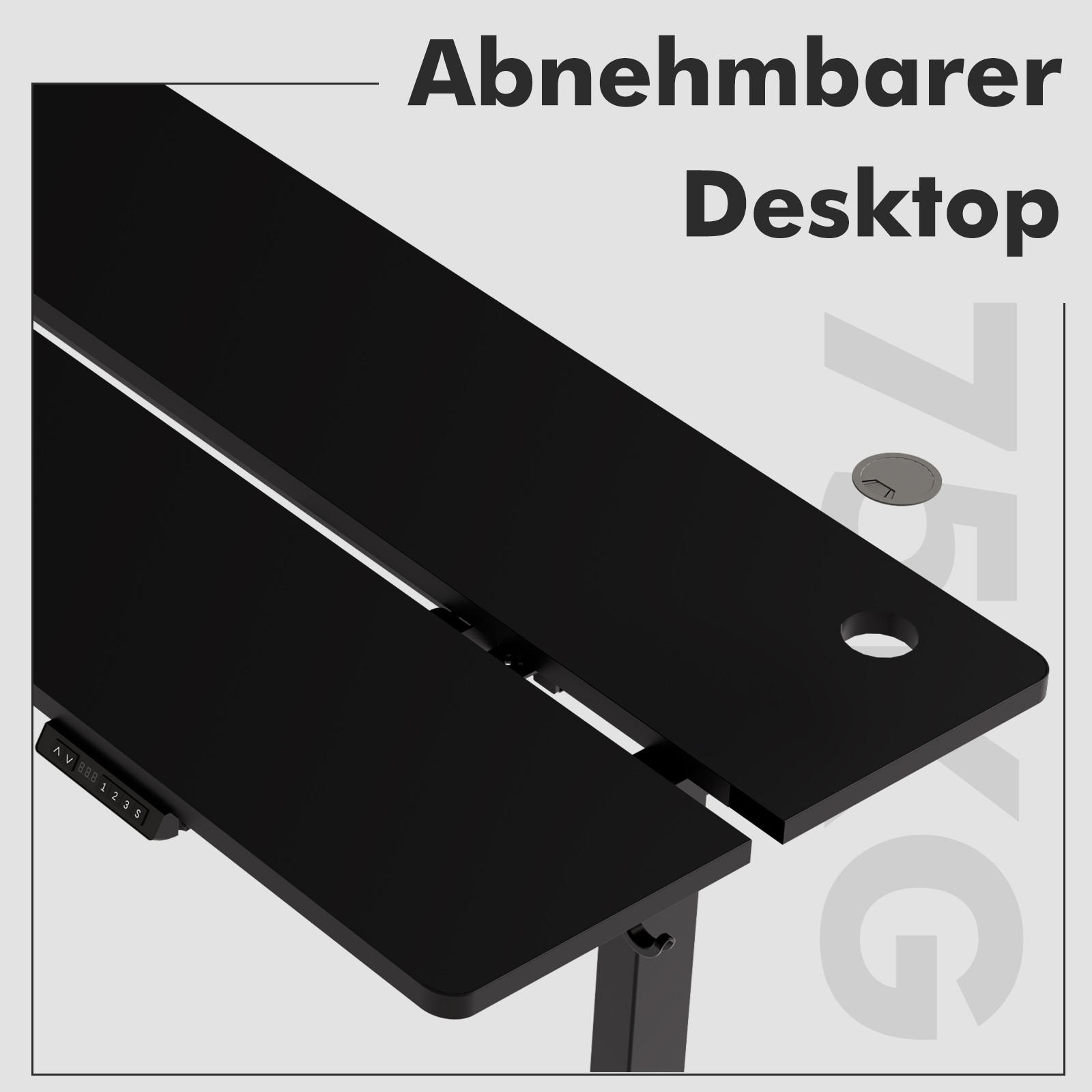 SCHREIBTISCH elektrisch höhenverstellbarer 60 x 120 cm, mit USB-A- und Type-C-Ladeanschlüssen, mit Memory- und Kollisionsschutzfunktion - Schwarz, Metall (120/60/120cm) - HOMAVO