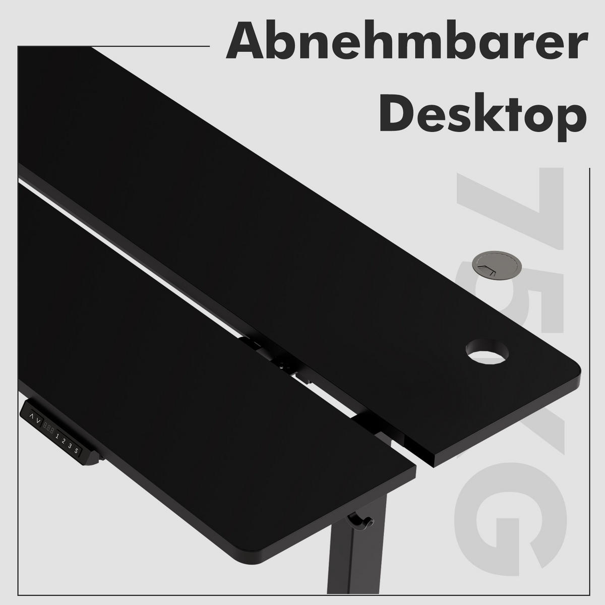 SCHREIBTISCH elektrisch höhenverstellbarer 60 x 120 cm, mit USB-A- und Type-C-Ladeanschlüssen, mit Memory- und Kollisionsschutzfunktion - Schwarz, Metall (120/60/120cm) - HOMAVO