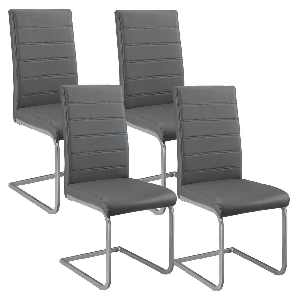 SCHWINGSTUHL Vegas grau Kunstleder (4er Set) - Grau, Textil (41/101/52cm) - Juskys