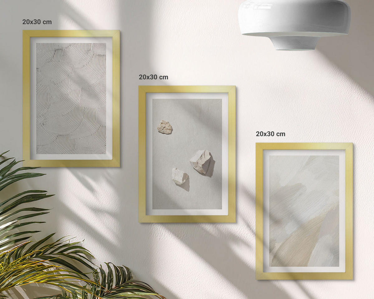 BILDER SET 3er Set - 20x30 cm Goldrahmen - Sandsteine moderne Farbe - Goldfarben, Kunststoff (20/30cm) - TULUP
