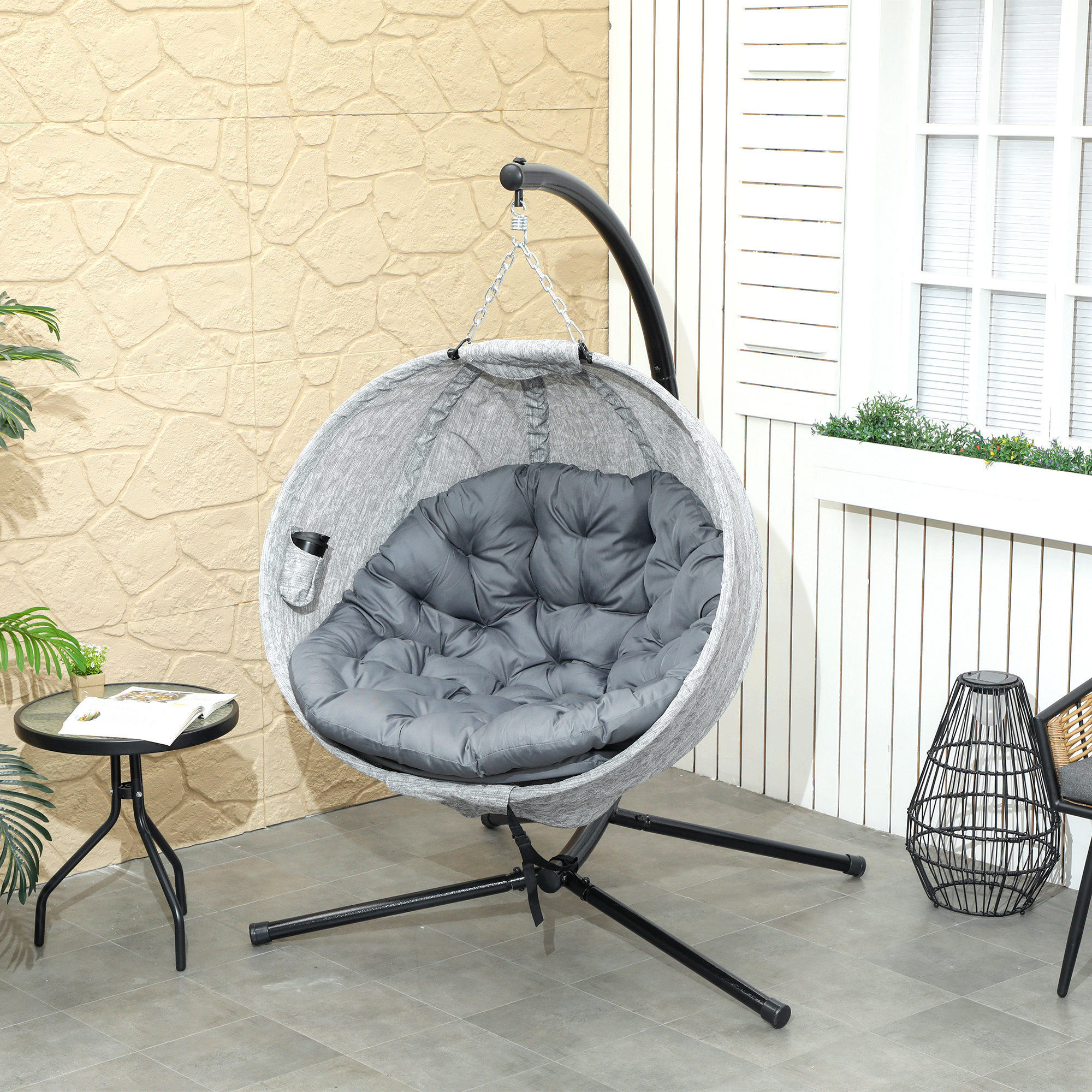 HÄNGESESSEL für den Außenbereich - Grau, Metall (116/180/118cm) - Outsunny