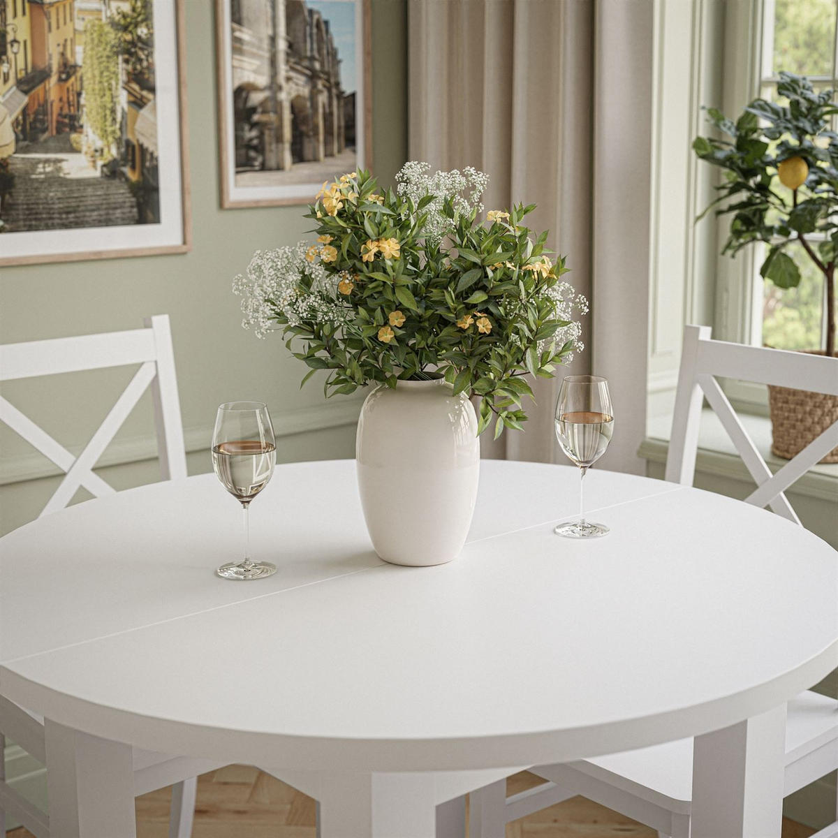 ESSZIMMERSET OLEA Tisch + 4 Stühle - Eichefarben/Weiß, Holzwerkstoff (100/77/100cm) - Lookway