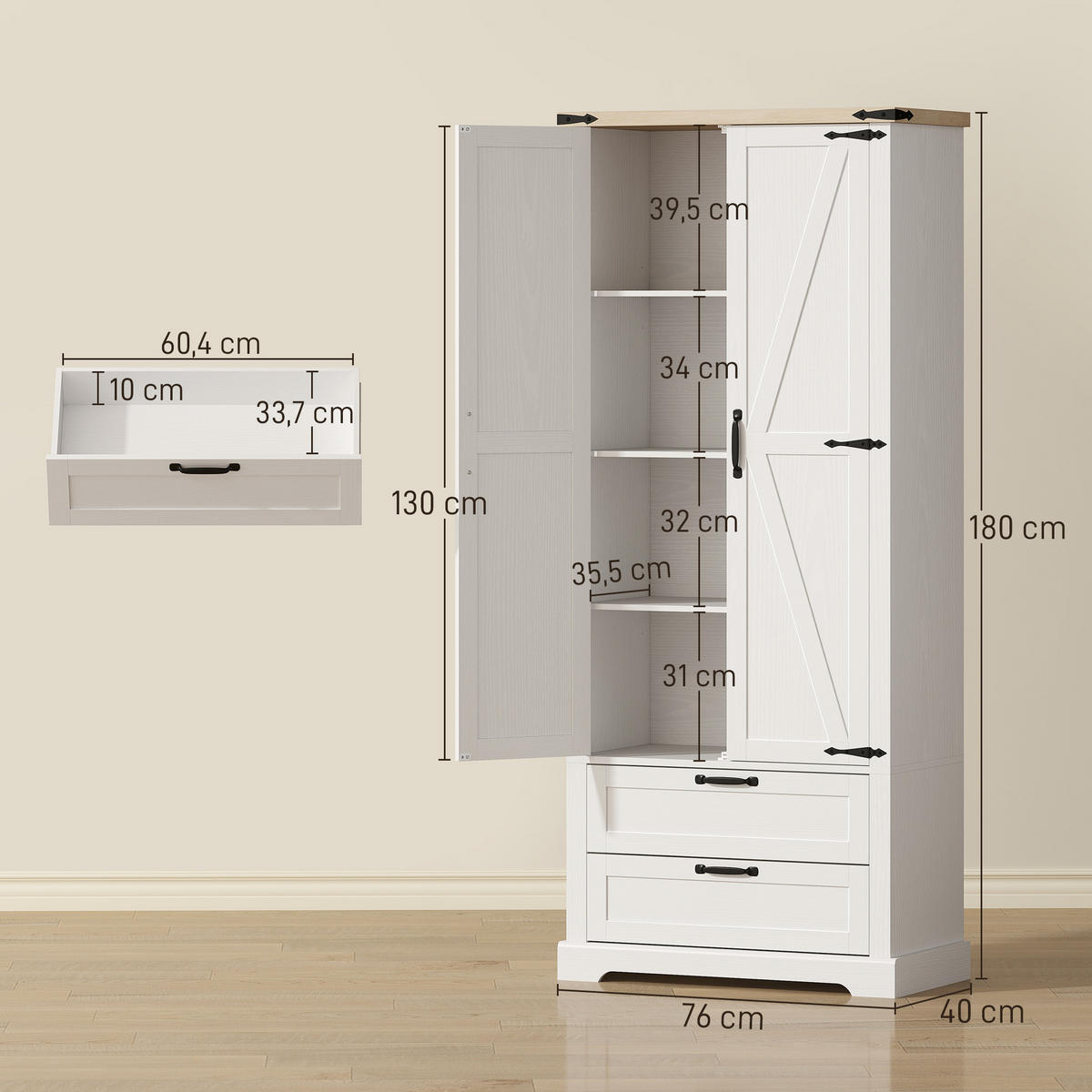 HIGHBOARD DE-11311 2 Türen Weiß - Weiß, Holzwerkstoff (40/180/76cm) - ComfortXL