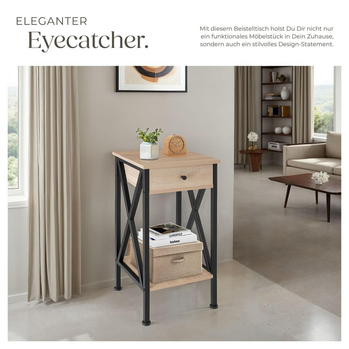 BEISTELLTISCH Dayton,35 x 35 x 70,5 cm,Industrial Holz hell, Eiche Sonoma - Naturfarben, Holzwerkstoff (35/35/70.5cm) - tectake