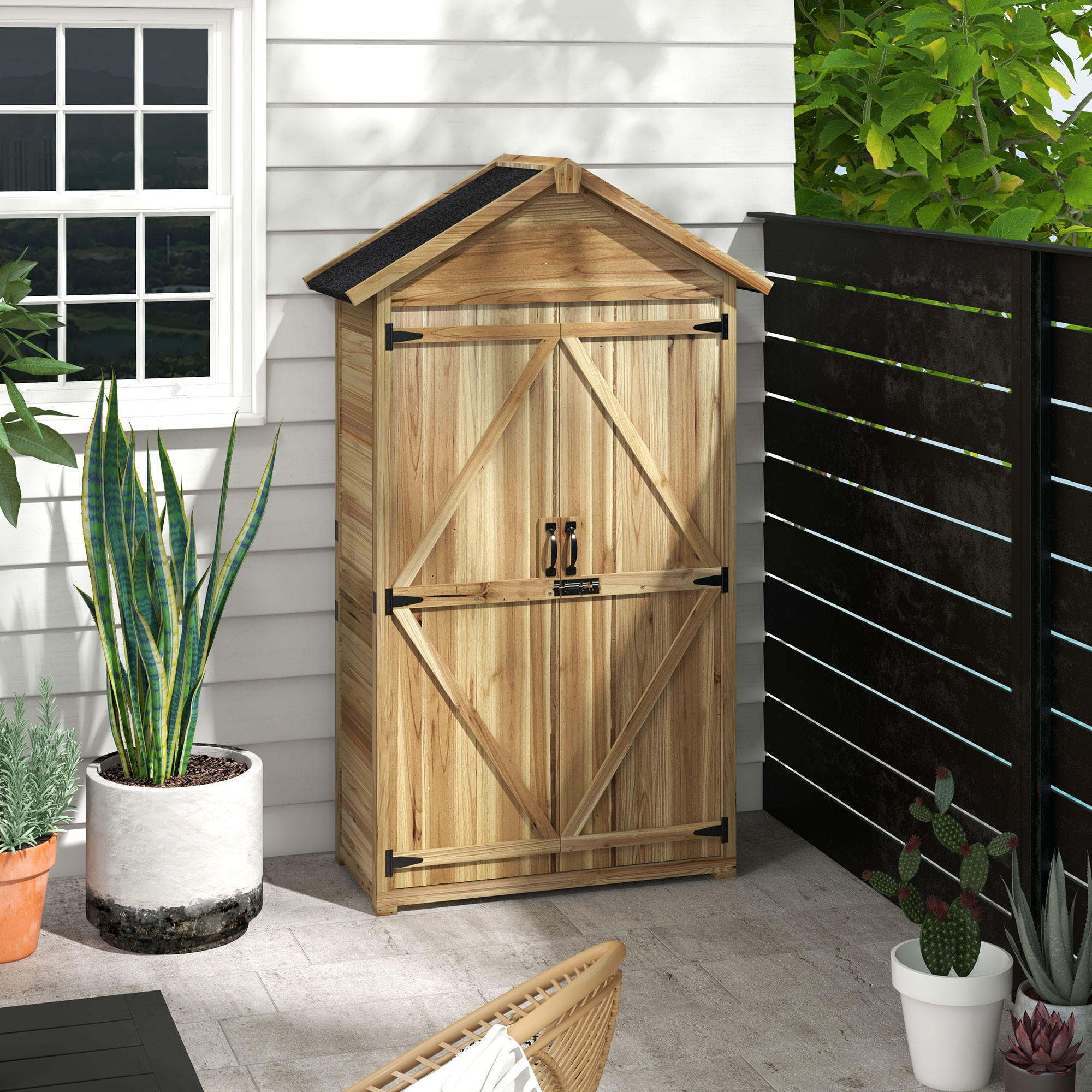 GARTENSCHRANK, 0,43m² Holz-Geräteschuppen, Gartenhaus mit Asphaltdach, Natur - Naturfarben, Holz (54/177/102cm) - Outsunny