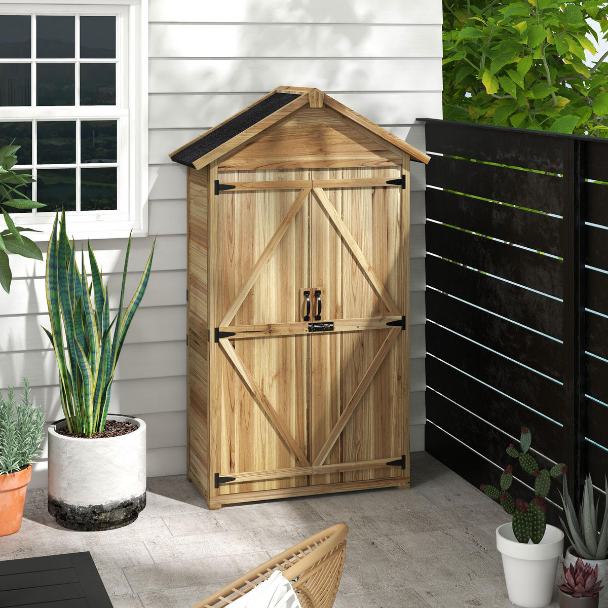 GARTENSCHRANK, 0,43m² Holz-Geräteschuppen, Gartenhaus mit Asphaltdach, Natur - Naturfarben, Holz (54/177/102cm) - Outsunny