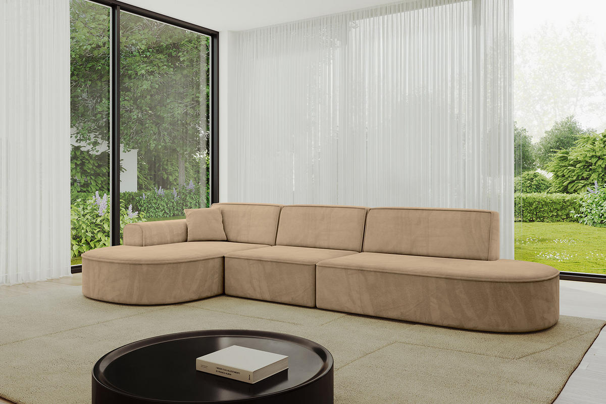 ECKSOFA Ottomane Links MARI-L2 - 328x171x79 cm Taupe Velours - Taupe/Schwarz, Holzwerkstoff/Kunststoff (328/171cm) - ALTDECOR