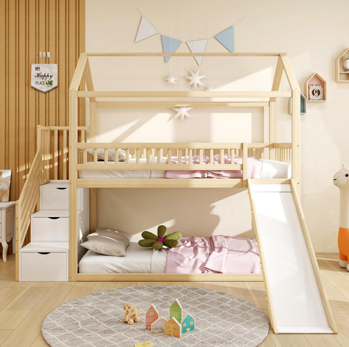HOCHBETT 90/200 cm aus Holz mit Rutsche, Naturholz - Naturfarben, Holz (90/200cm) - OKMYHOME