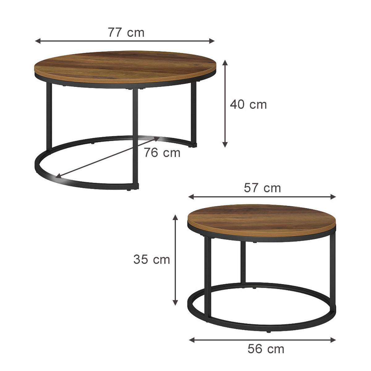 COUCHTISCH-SET Montreal Holz 77 x 40 cm 2 Teile - Sonoma Eiche, Holzwerkstoff (77/77/40cm) - Vicco