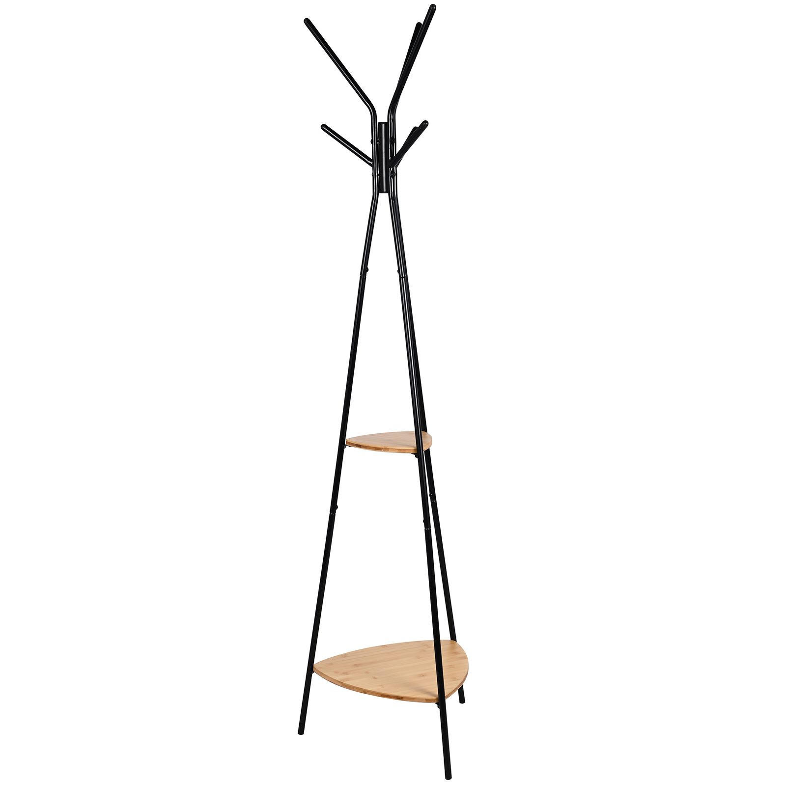 KLEIDERSTÄNDER Bambusoptik Metall Dunkelbraun Schwarz mit Ablagen 179×49 cm - Schwarz/Naturfarben, Holzwerkstoff/Metall (49/179/49cm) - Begryf