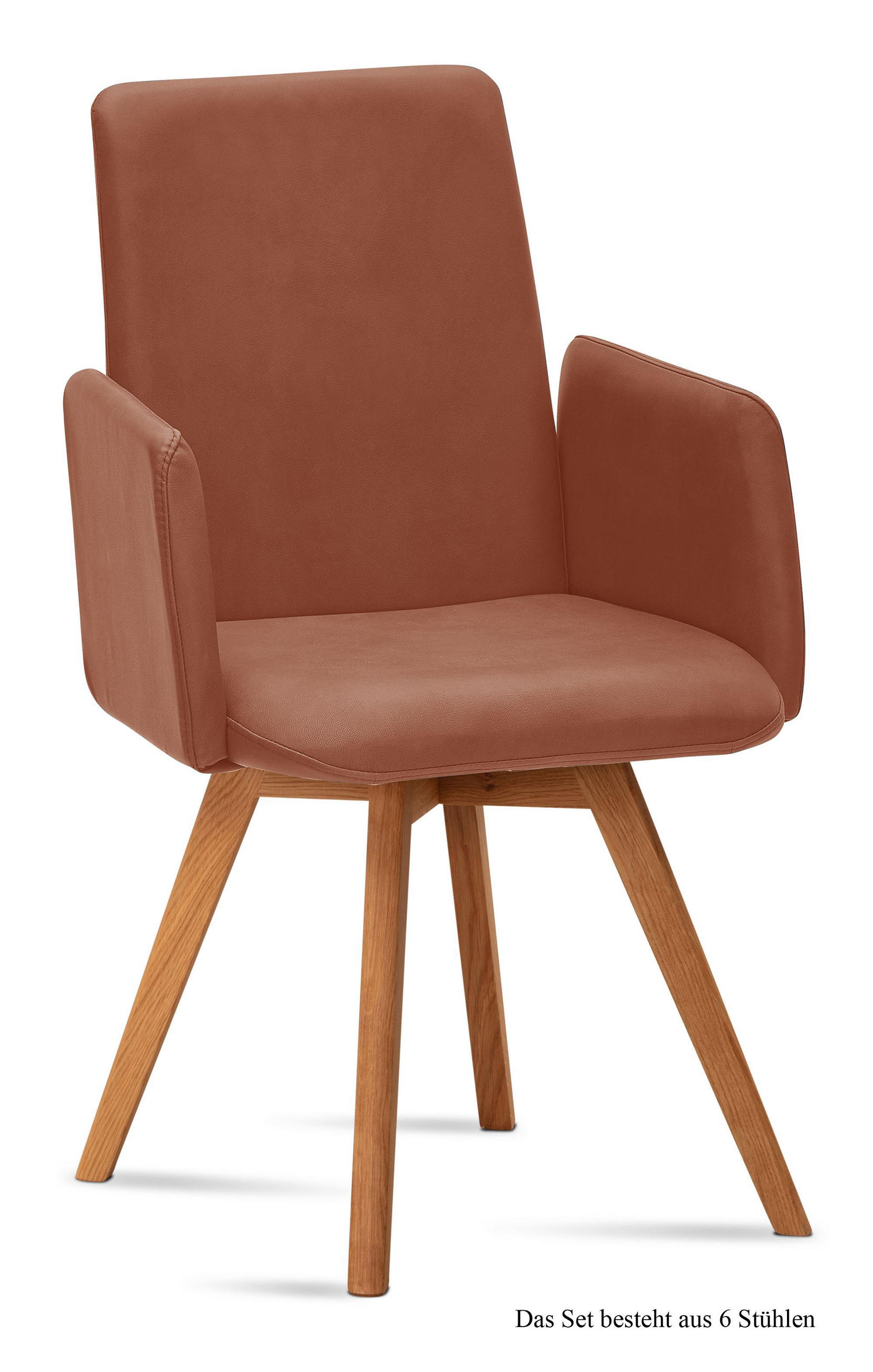 ARMLEHNSTUHL (6er-Set) Dilys 52x92x60 Eiche geölt/Cognac - Cognac/Eichefarben, Kunststoff (60/92/52cm) - 58aufmkessel
