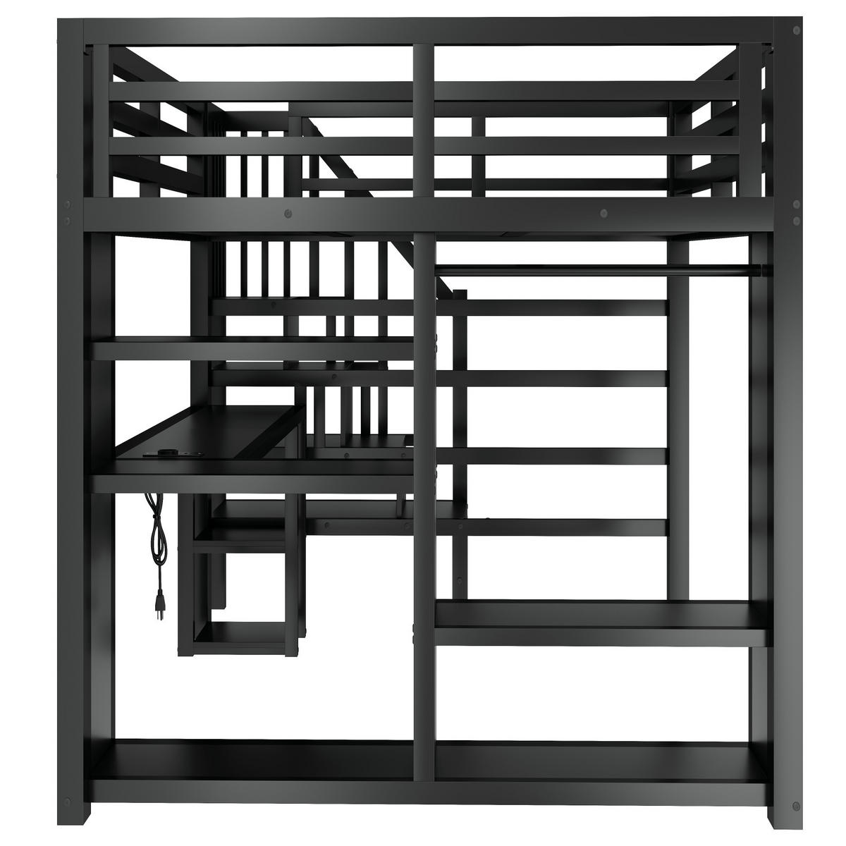 HOCHBETT 160/200 cm in Schwarz mit Schreibtisch, LED, Treppe und Kleiderschrank - Schwarz, Metall (160/200cm) - STILVORA