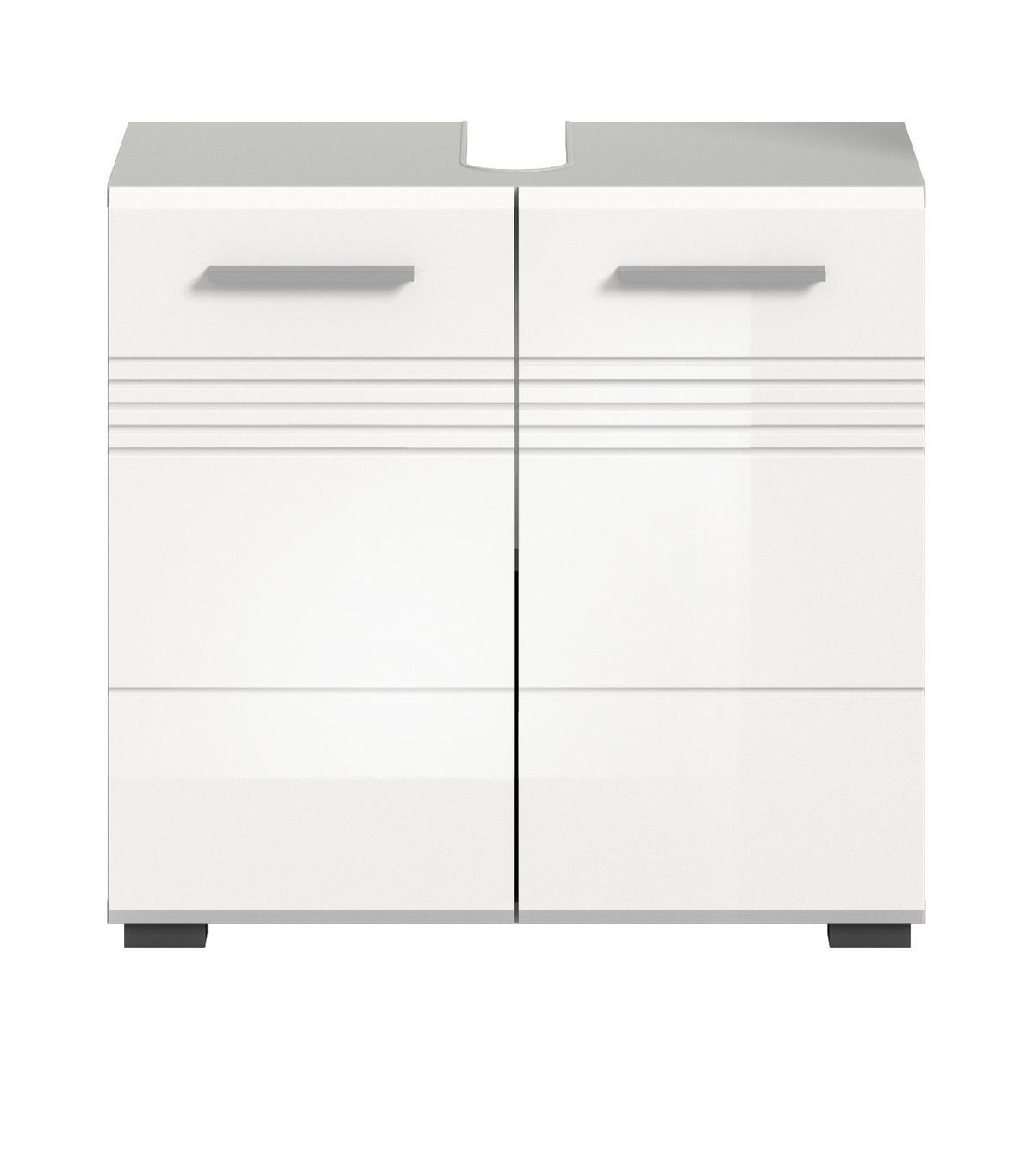 WASCHBECKENUNTERSCHRANK weiß Hochglanz, grau 60 cm - Weiß Hochglanz/Silberfarben, Holzwerkstoff/Kunststoff (60/56/32cm) - Inn.Furn