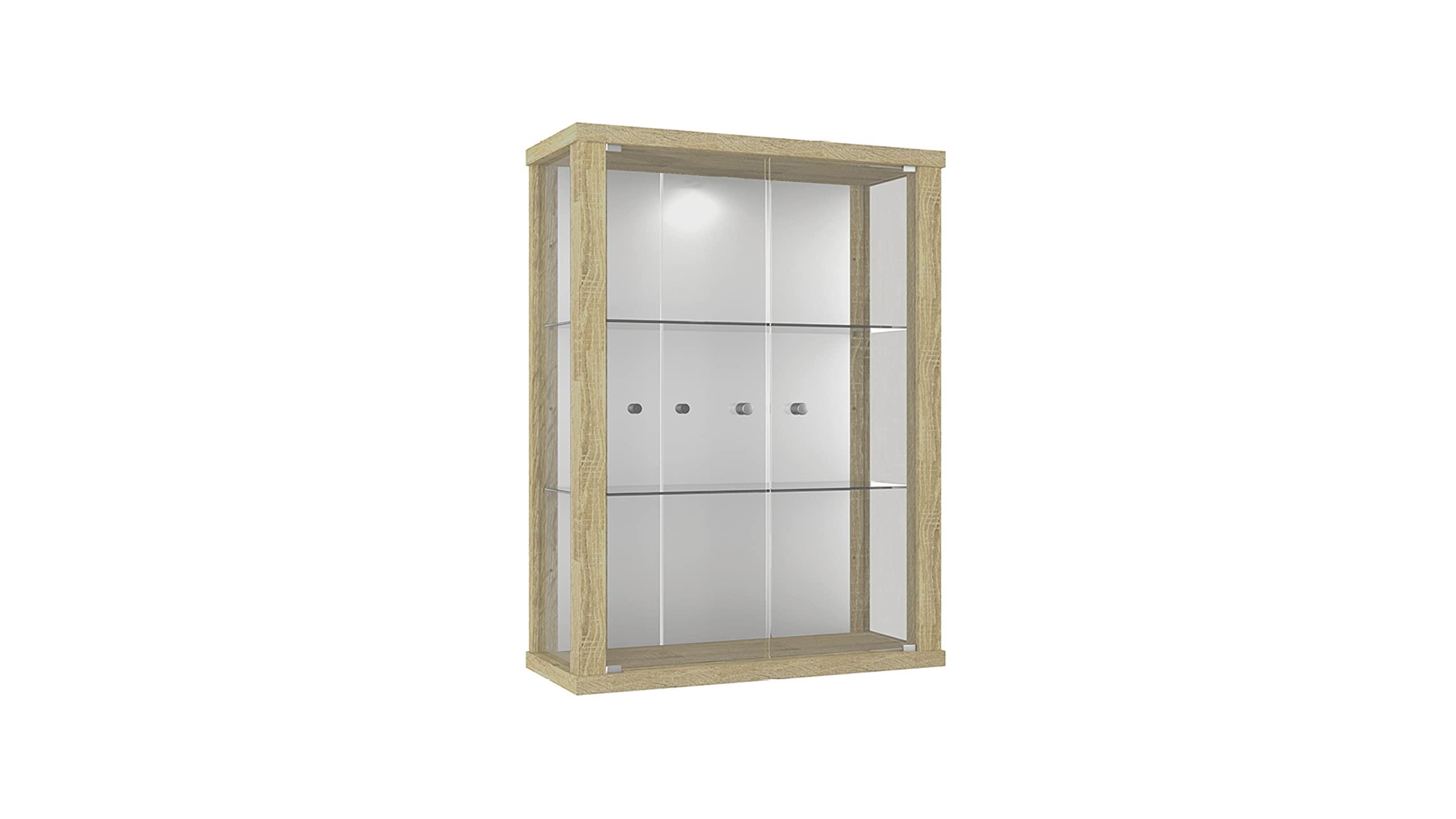 HÄNGEVITRINE 25/60/80 cm mit Spiegel, LED & 2 höhenverstellbaren Glasböden - Transparent/Silberfarben, Glas/Holzwerkstoff (60/80/25cm) - K-Möbel
