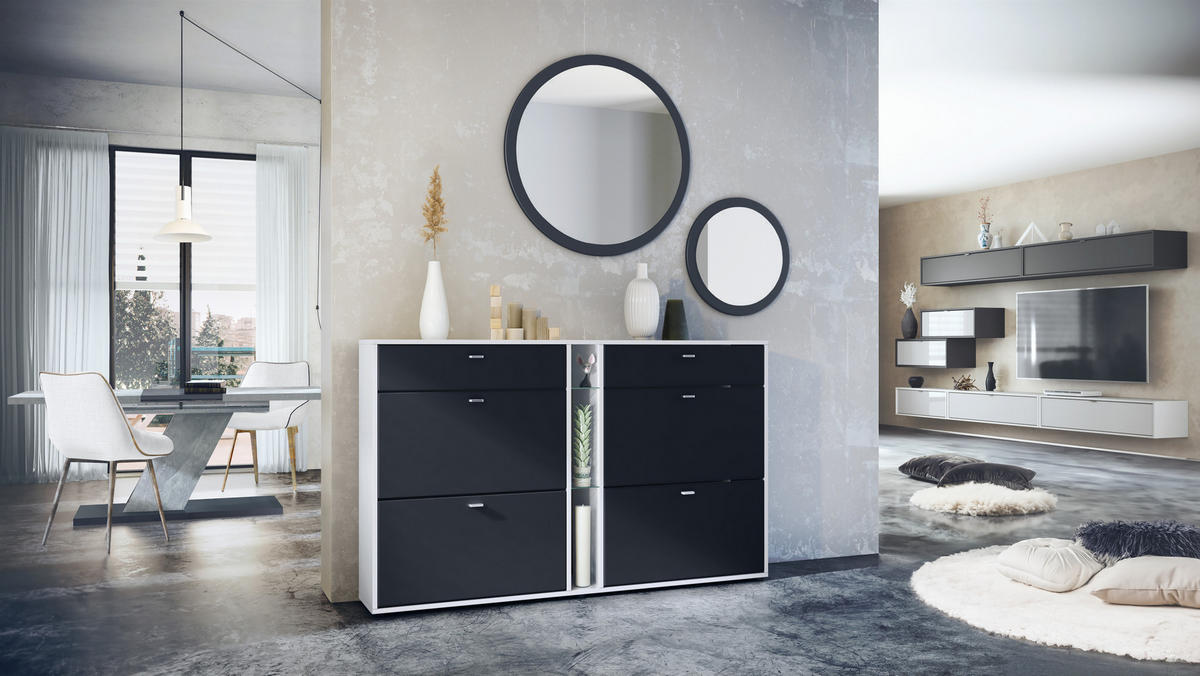 GARDEROBE Florence Schwarz matt - Schwarz, Holzwerkstoff (155.5/200/28cm) - Vladon