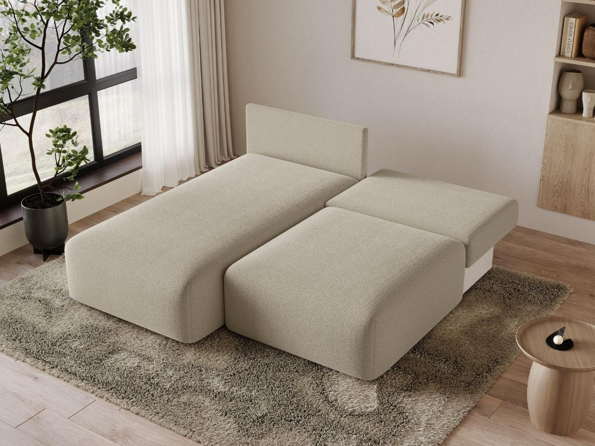 ECKSOFA Ronni Bouclé-Stoff Beige Rechts - Beige, Holz/Textil (206/190cm) - Graingold