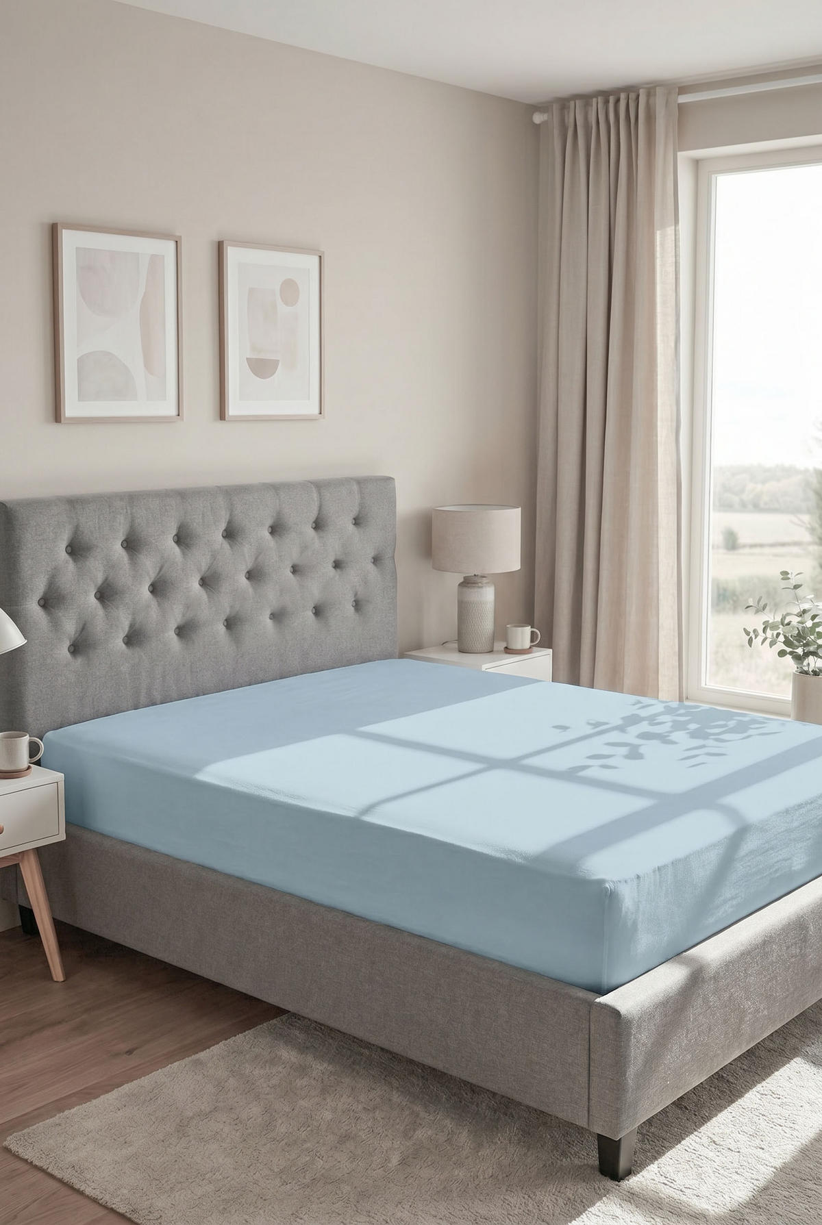 SPANNBETTTUCH Premium Jersey taubenblau, 60x120 cm - 70x140 cm - Blaugrau, Textil (70/140cm) - biberna