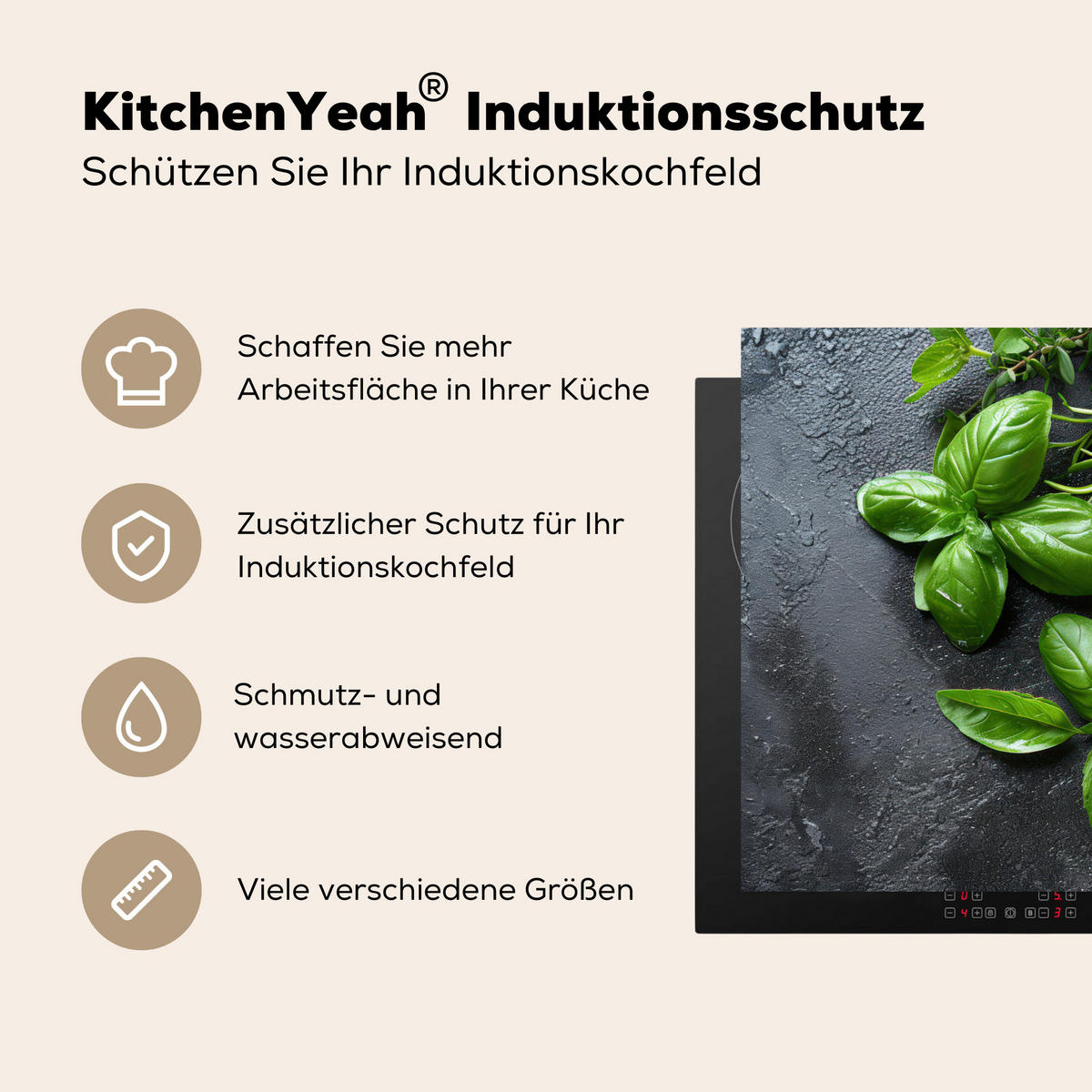 HERDABDECKPLATTE Obst - Grau - Konkret - Orange - Pflanzen Herdabdeckung Induktionsfeld 65x52 cm - Anthrazit, Kunststoff (65/52/0.2cm) - MuchoWow