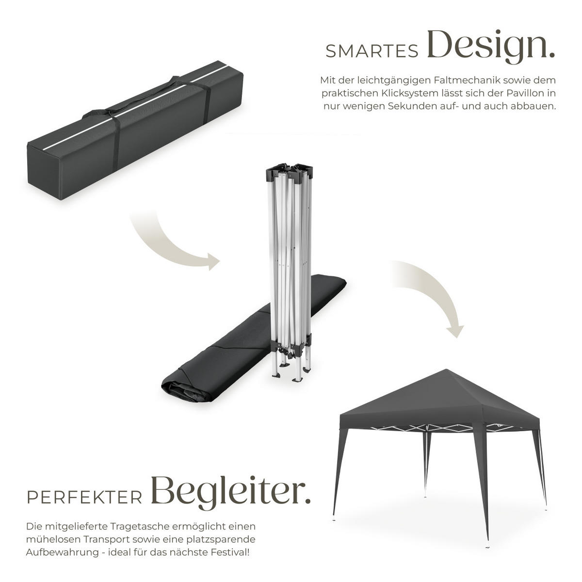 PAVILLON Linosa,inklusive Spannseile, Heringe und Tragetasche,grau - Grau, Kunststoff (300/255/300cm) - tectake