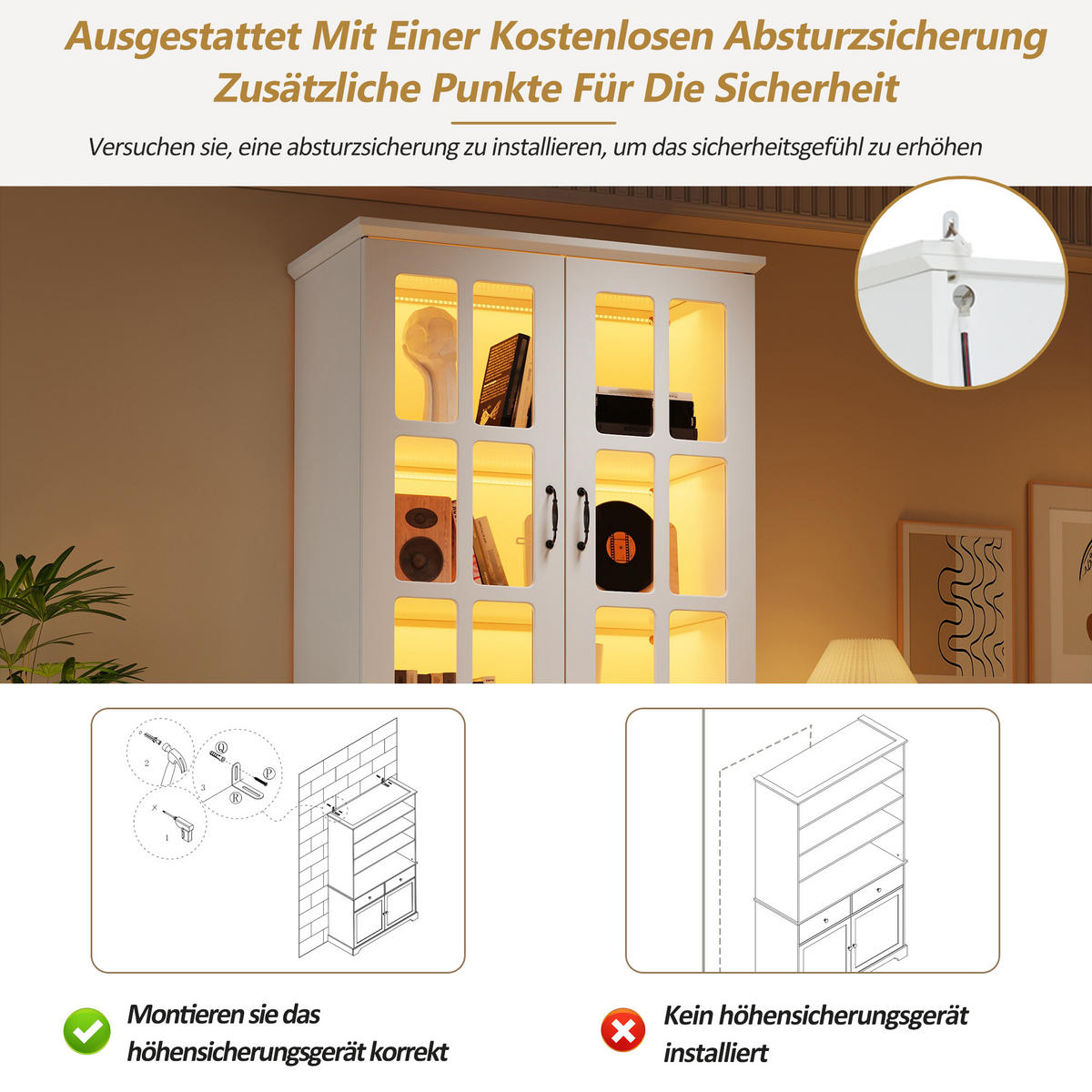 HOCHSCHRANK Weiß 2 Glastüren 2 Türen 5 Regale 180cm Landhaus - Weiß, Holzwerkstoff (80/180/38cm) - FLIEKS
