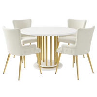 ESSTISCH SET mit 4 Stühlen, Weißer Marmoroptik und Goldene Beine - Beige, Holzwerkstoff/Textil (110/74.6/110cm) - Urban Meuble