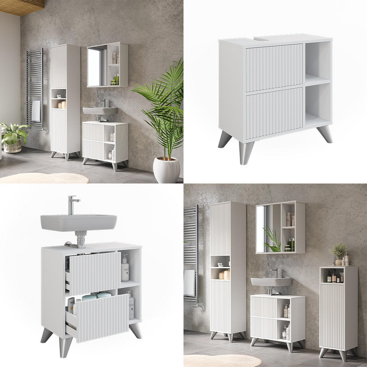 WASCHBECKENUNTERSCHRANK Leano Weiß 60 x 62 cm mit 2 Schubladen - Weiß, Holzwerkstoff (60/62/30cm) - Vicco