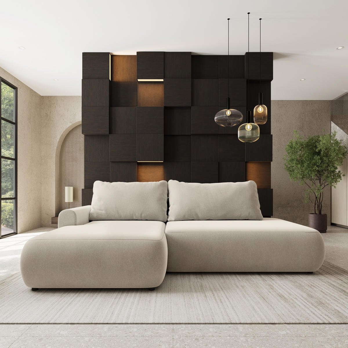 ROHOVÁ Sedačka NUVIRA CASTEL 03, Krémová - černá/krémová, dřevo/textil (279/158cm) - MASSENO