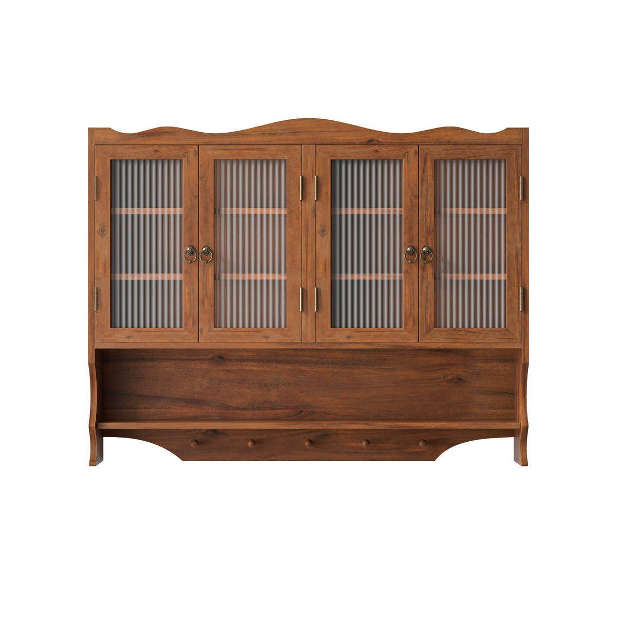 KÜCHENOBERSCHRANK 100x20x80 cm Braun aus Massivholz & Glas mit 4 Türen & Haken - Braun, Holz (100/80/20cm) - Modfu