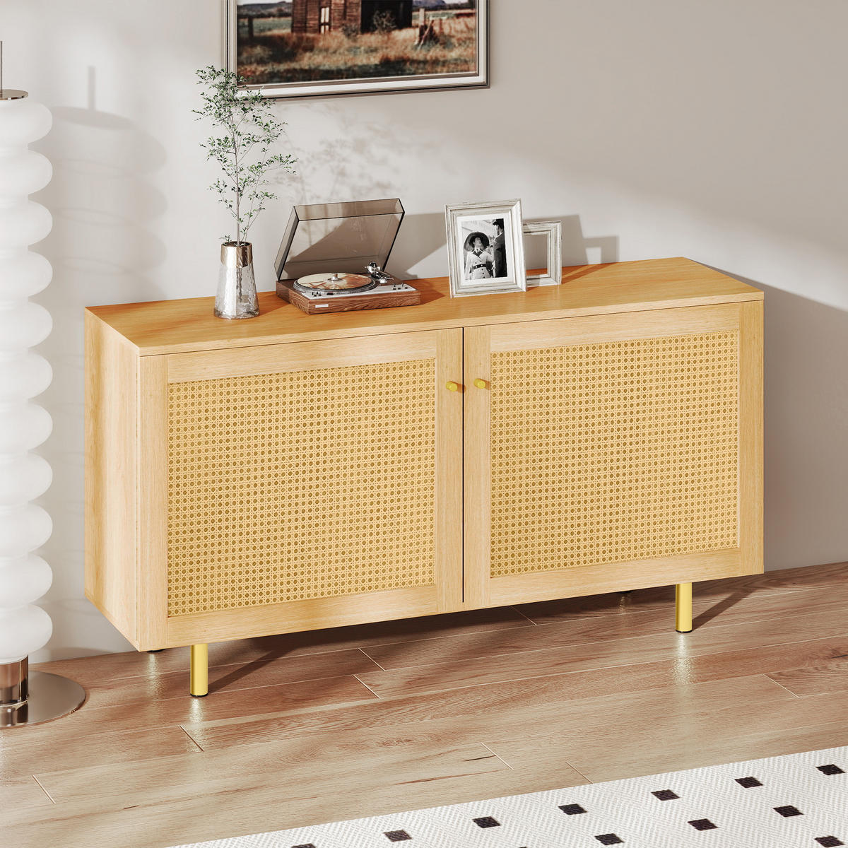 SIDEBOARD 120/40/63 cm mit Rattantüren in Naturholzoptik - Naturfarben, Holzwerkstoff (120/63/40cm) - BEAOK
