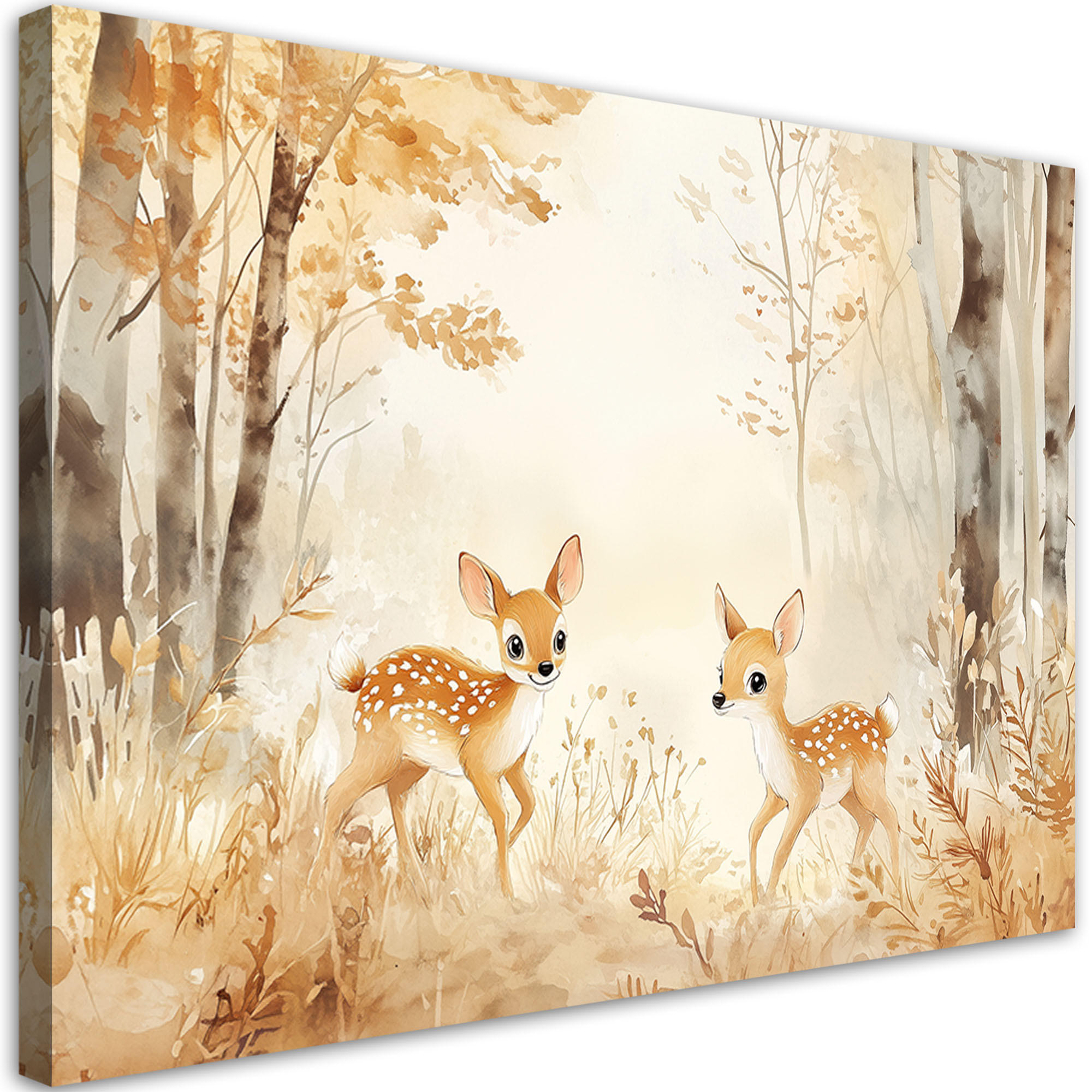 LEINWANDBILD Hirschtiere im Wald Beige 60x40cm - Beige, Textil (60/40cm) - Feeby