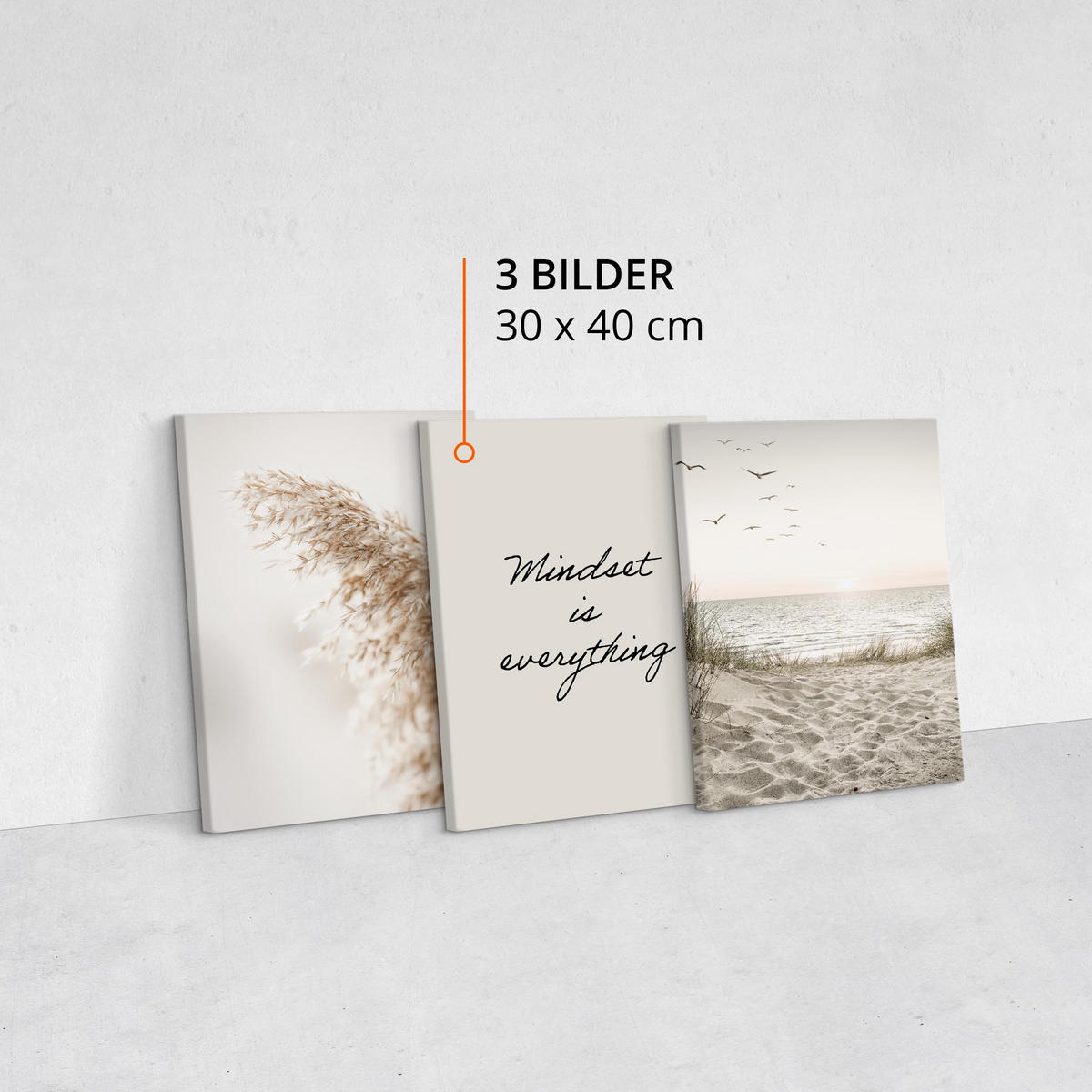 LEINWANDBILDER 3-er Set Pflanzen Strand - Beige/Schwarz, Textil (90/40cm) - Muralo