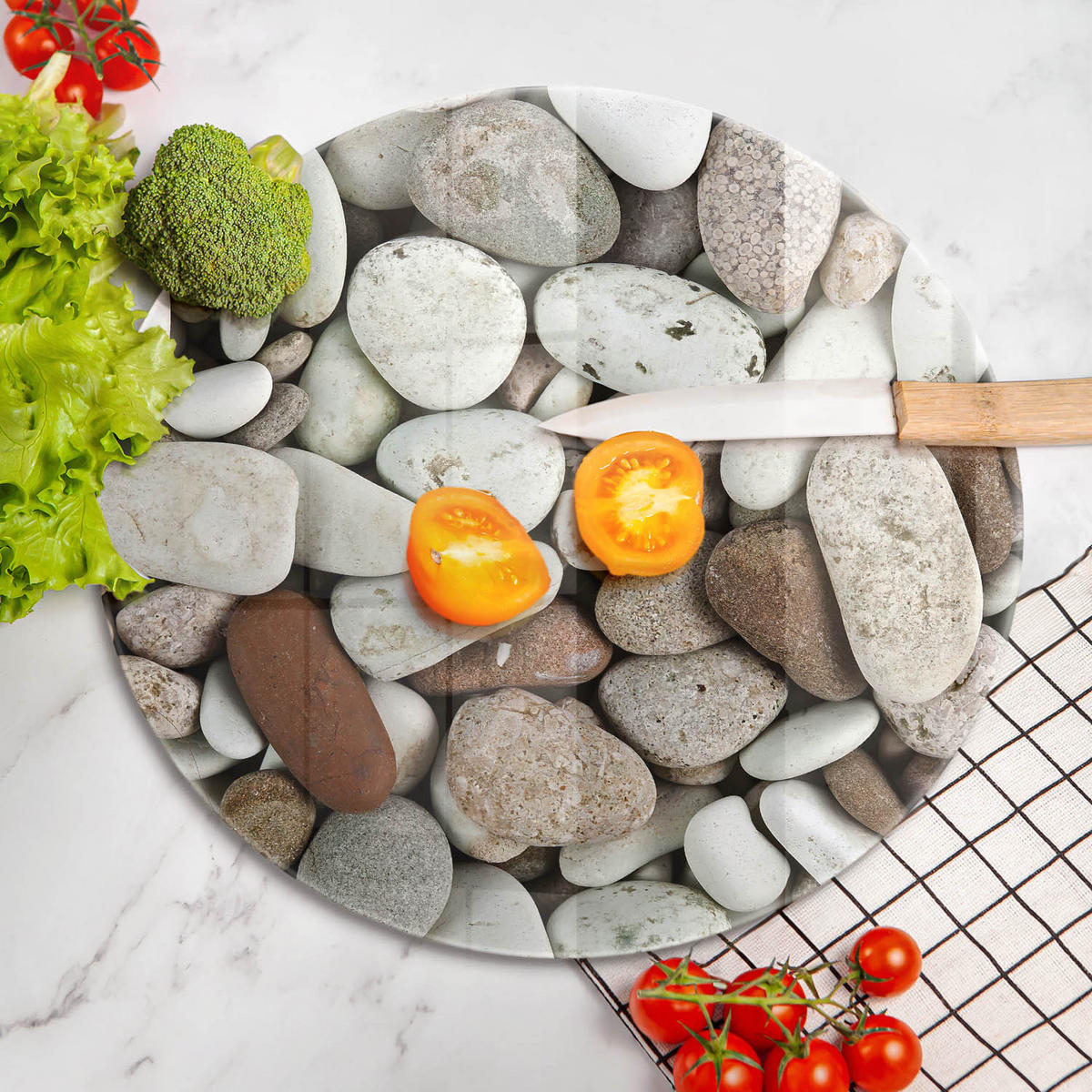 GLASPLATTE Ø 40 cm Hintergrund Kleine Steine - Taupe, Glas (40/40cm) - Wallfluent