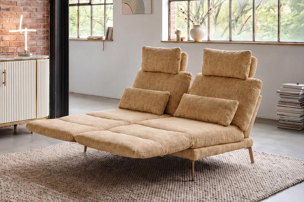 SOFA HOLLY Gelb Flachgewebe - Gelb/Braun, Textil/Metall (176/90/92cm) - KAWOLA
