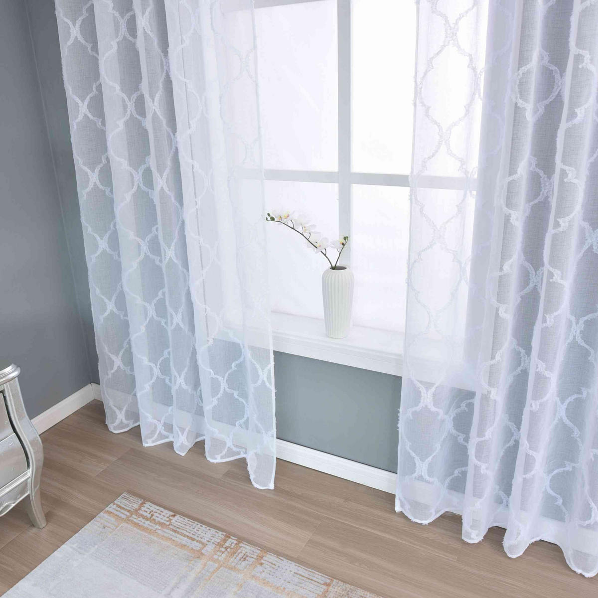 GARDINE VALENCIA HxB 245x145 cm Natur Lacework - Weiß, Textil (145/245cm)