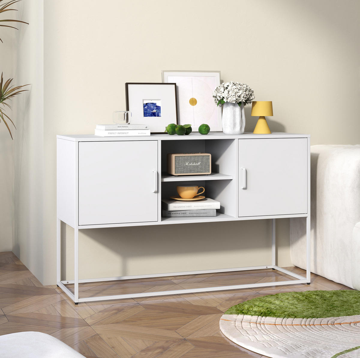 SIDEBOARD 120/40/75 cm in Weiß aus Metall mit 6 Fächern - Weiß, Metall (120/75/40cm) - BEAOK